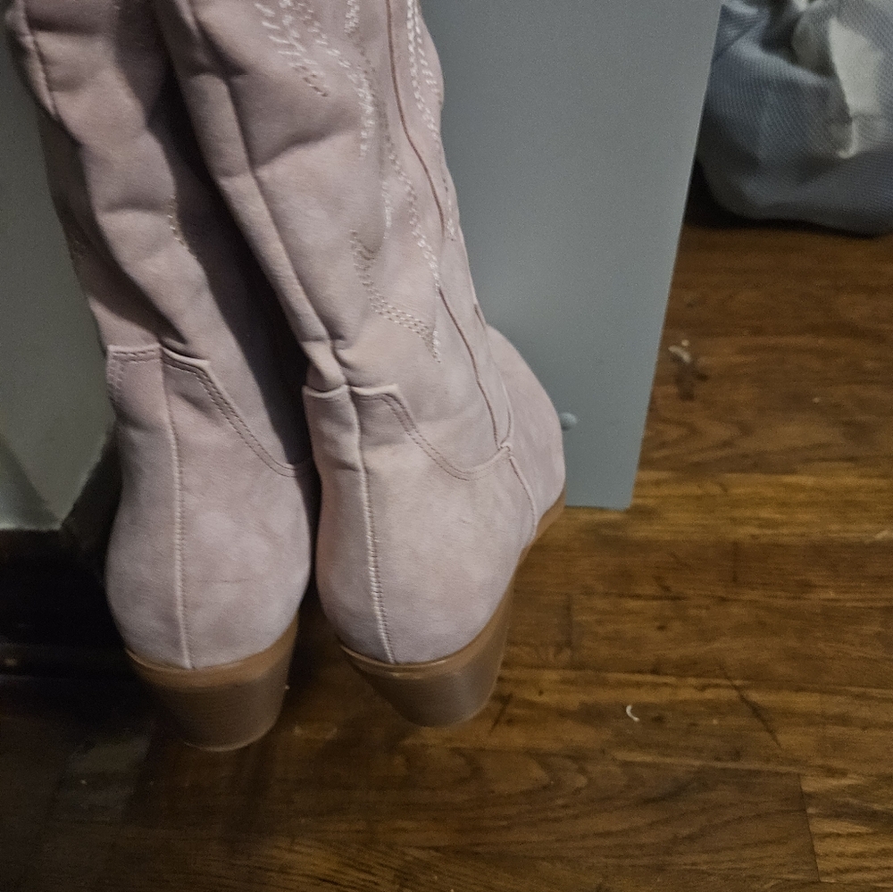 Pink Suede Knee-High Boots - Picture 7 of 7